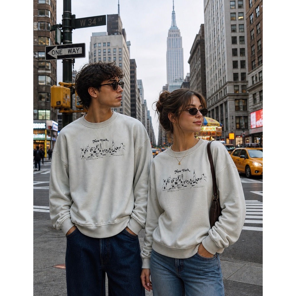 Forever 21 New York City Skyline Graphic Crewneck Sweatshirt Sage Green Medium